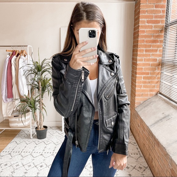 Burberry Lambskin Leather Moto Jacket Black